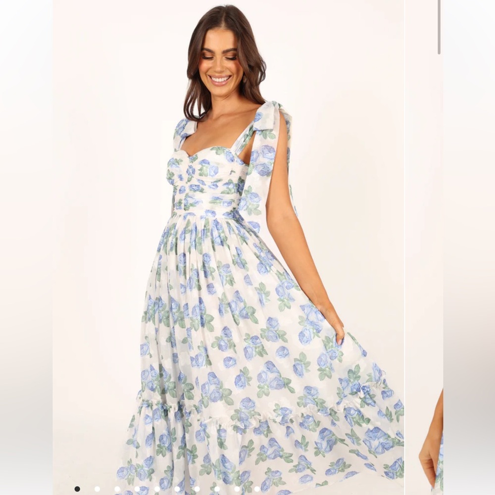 Blue and green floral maxi dress